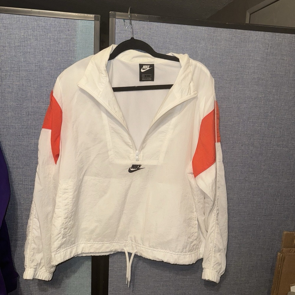 Nike Sportswear CT6605-100 Women's Heritage Woven Jacket White/Orange Size Small